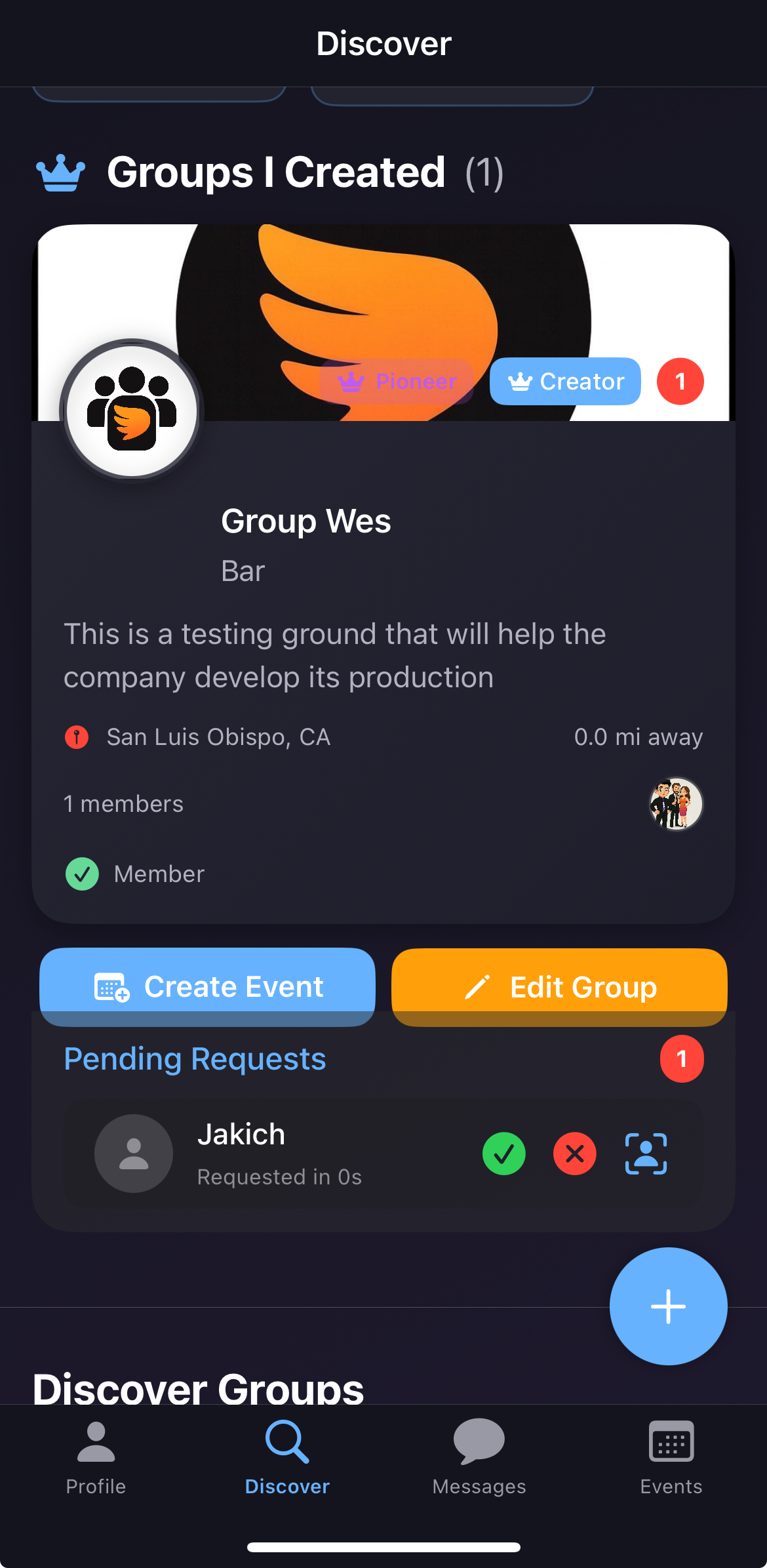 Pending Requests Screen - Group Wingmen App