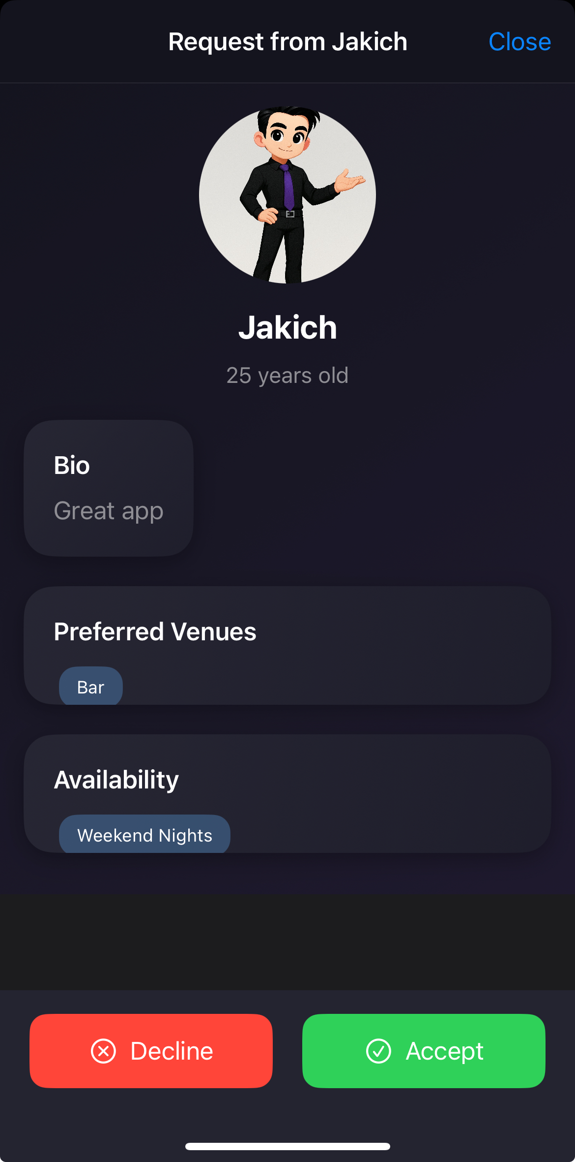 Request Profile View - Group Wingmen App