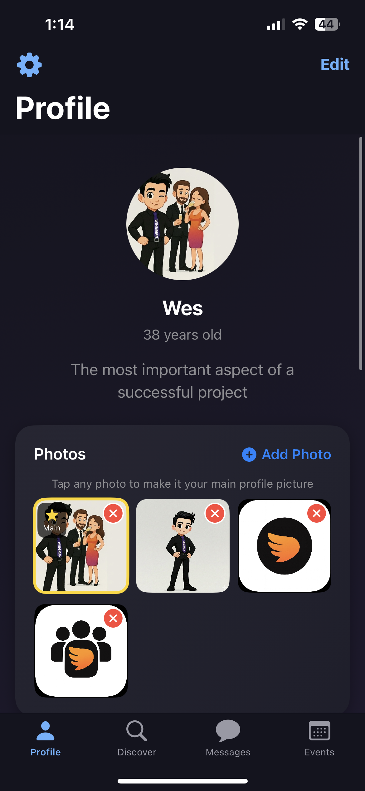 Profile Screen - Group Wingmen App